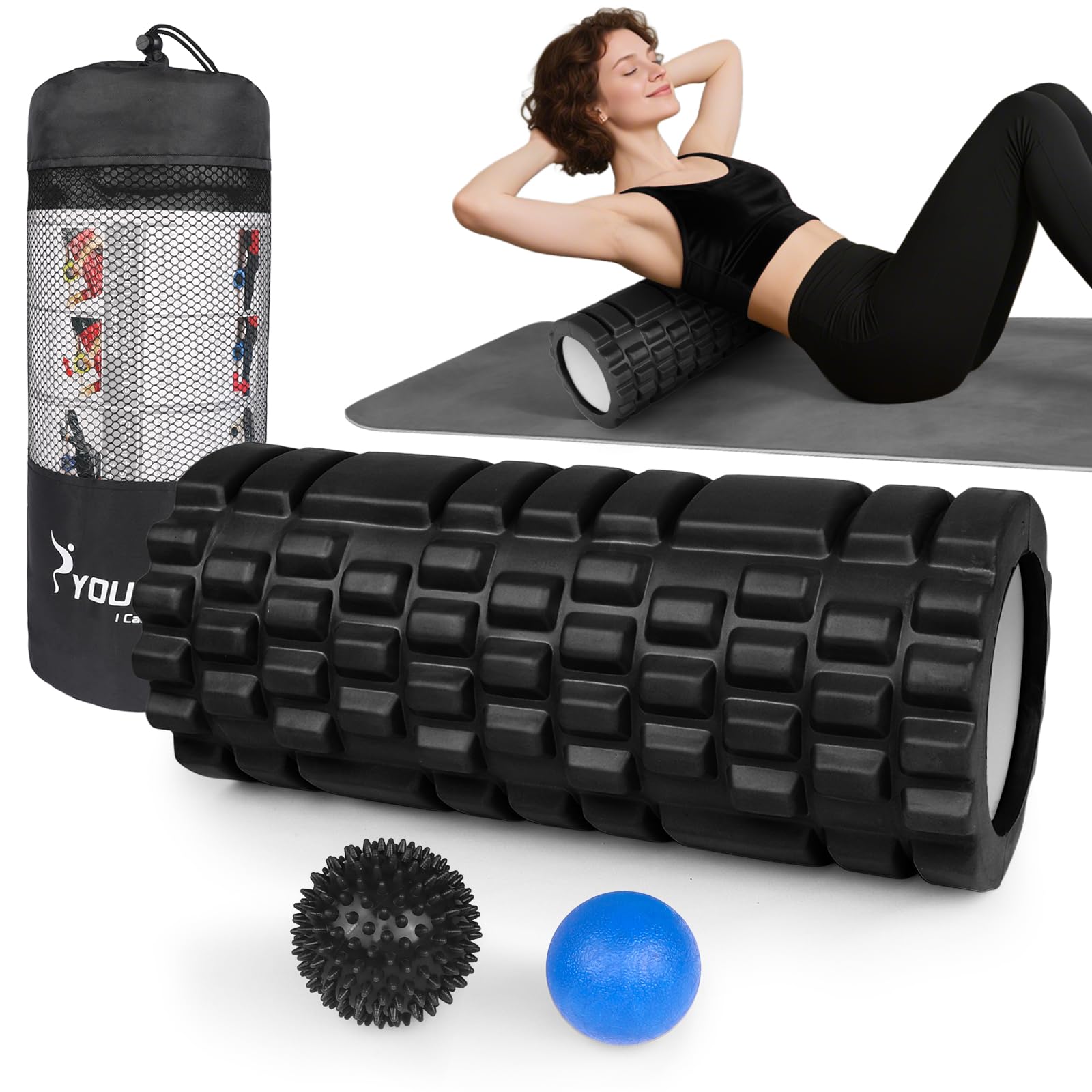 Syourself Foam Roller Set with Massage Ball, 13'' Foam Roller for Back and Legs,