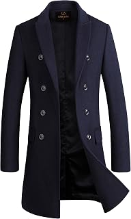 Men's Premium Wool Blend Double Breasted Long Pea Coat