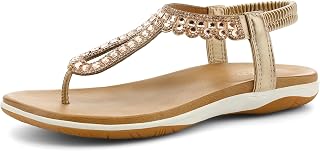 UBFEN Sandales plates tressées avec sangle en T pour femme avec soutien de la voûte plantaire confortables pour la marche