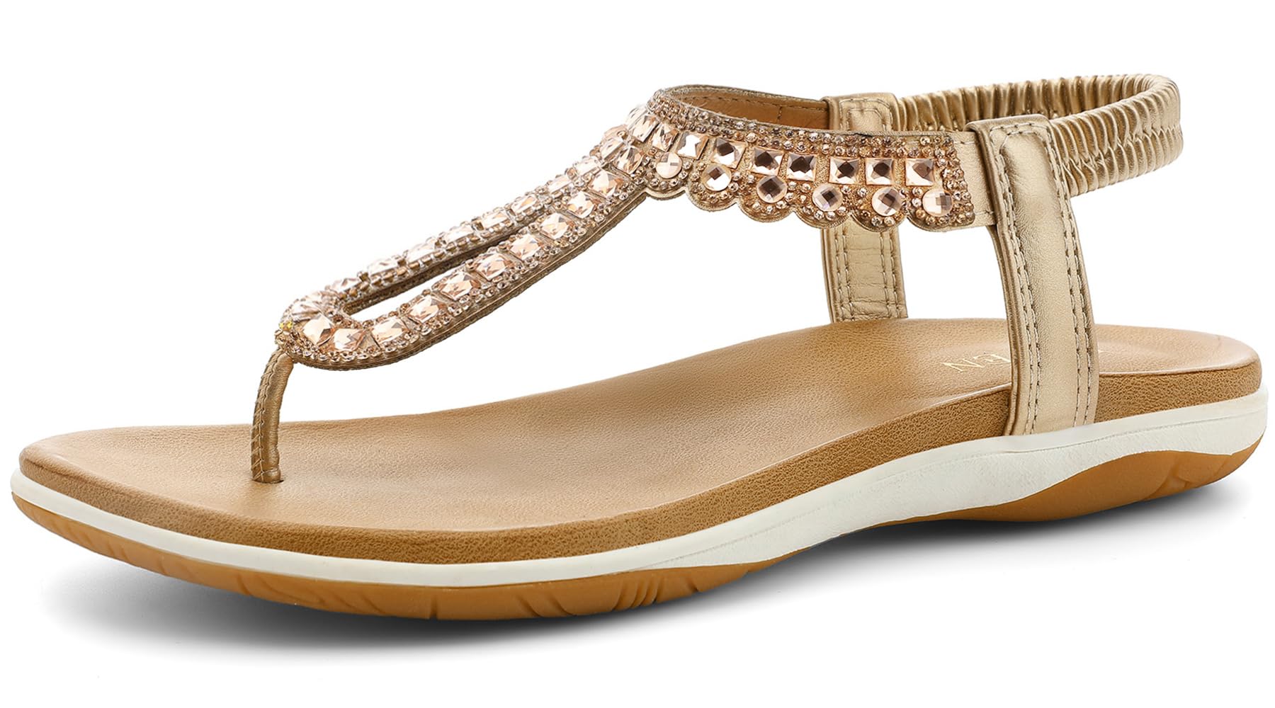 UBFEN Sandales plates tressées avec sangle en T pour femme avec soutien de la vo
