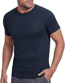 BOOJO Men's Casual Black Quick Dry Breathable Crew Neck Short Sleeve Gym Athletic Running T-Shirt