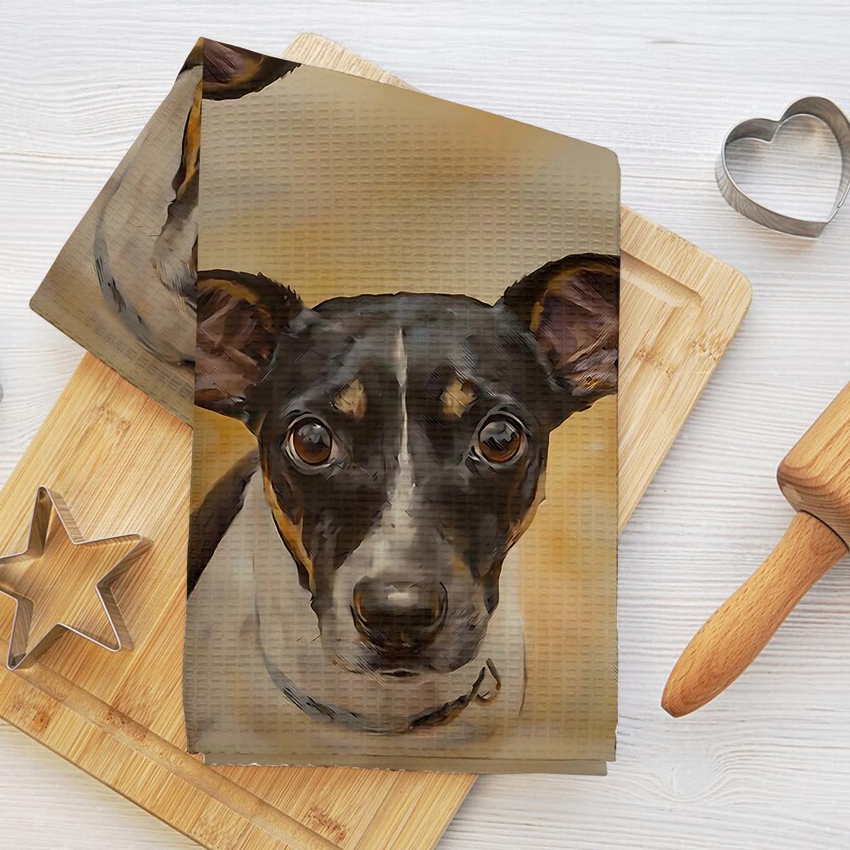 Vintage Dog Portrait Kitchen Towel, Whimsical Decorative Absorbent Microfiber Di