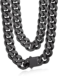 Bandmax Collana Uomo a Catena Cubana Sottile Robusta Grossa in Stile Hip Hop Larghezza 5/7/9/12MM Lunghezza 45-76CM in Acciaio Inox/Nero/Oro, Gioielli Uomo di Moda Accessori Unisex per Uomini Ragazzi