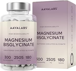 Chelated Magnesium Bisglycinate 2505mg per Daily Dose (Elemental 300 mg) - Unbuffered High Strength Magnesium Supplements for Women and Men –180 Capsules - Vegan