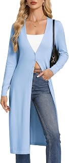GRACE KARIN Women's Lightweight Long Cardigan with Elegant V-Neck and Buttons