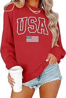 PECHAR USA スウェットシャツ レディース アメリカ国旗セーター 7月4日 シャツ 愛国的なセーター 7月4日 プルオーバー