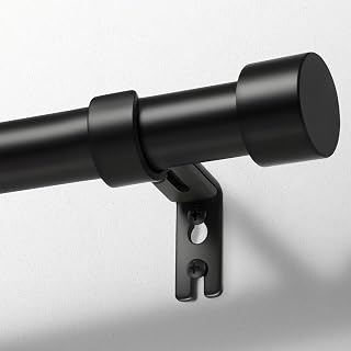 Zeerobee Curtain Rods for Windows 48 to 86 Inch, Black Curtain Rod | Adjustable Heavy Duty 1 Inch Window Treatment Rods, Modern Long Drapery Rod with Brackets, Easy to Install