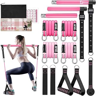 Bbtops Pilates Bar Kit with Resistance Bands,Pilates Bar with Stackable Bands Workout Equipment for Legs,Hip,Waist and Arm,Exercise Fitness Equipment for Women & Men Home Gym Yoga Pilates