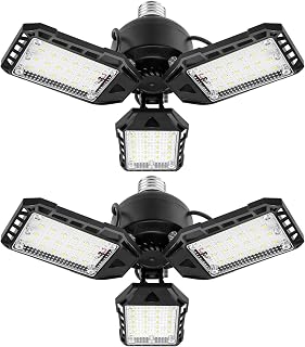 Aoretic LED Garage Lights for Garage LED Bay Lighting, E26/E27, 2 Pack | 3+1 Deformable Panels, Shop Barn Light Garage Ceiling Lights Bulb for Basement Warehouse Shop, 80W, 8000LM 6500K
