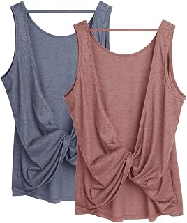 icyzone Women's Backless Gym Tank Top, Breathable and Comfortable Loose Tank Top for Training, Running, Fitness