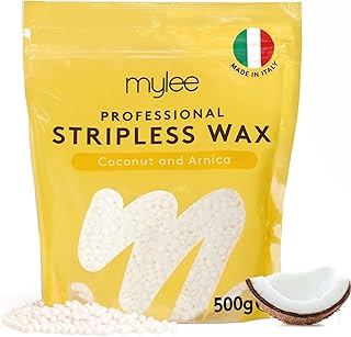 Mylee Professional Hard Wax Beads - 500g Premium Italian Stripless Wax | Women & Men – At-Home Hair Removal for Full Body, Face, Bikini Line & Brazilian Wax (Coconut & Arnica)