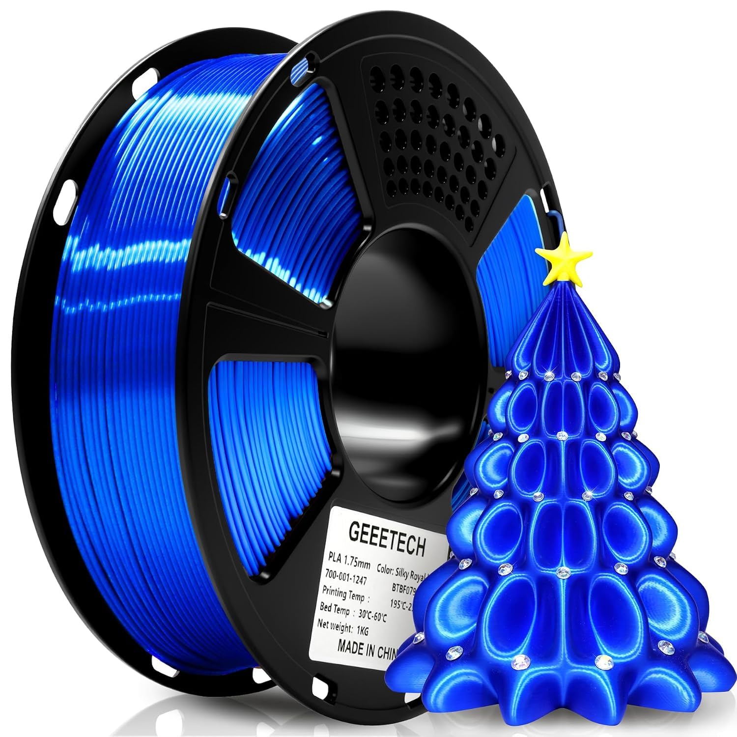 GEEETECH Filamento PLA Seda 1,75 mm para Impresora 3D, Bobina de 1 kg, Azul Real