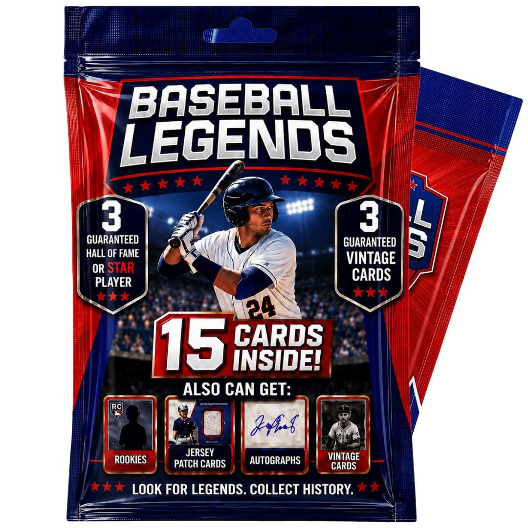 Baseball Card Legends Pack – 15 Cards Inside | 3 Guaranteed Stars or Hall of Fam
