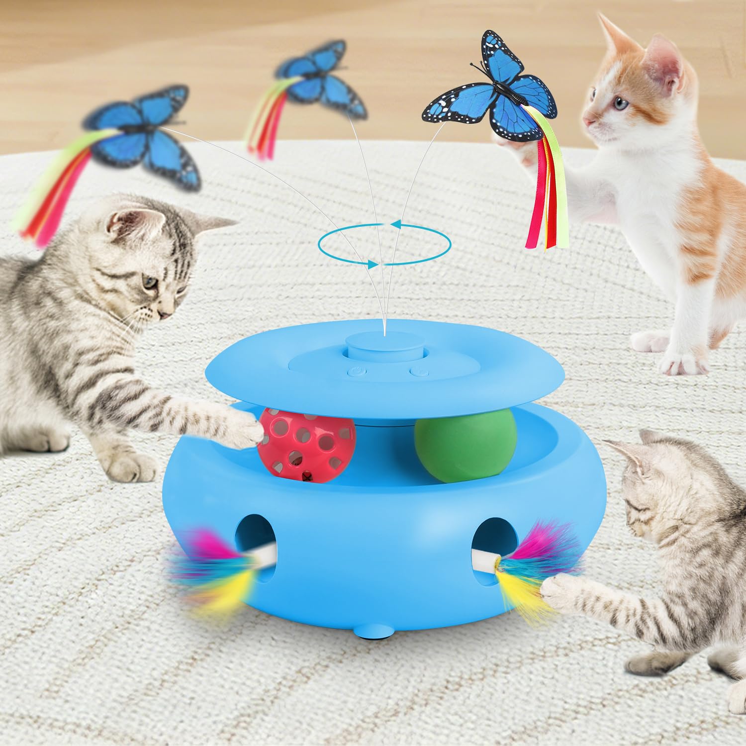 Interactive Cat Toy for Indoor Cats, 3-in-1 Automatic Kitten Toys with Flutterin