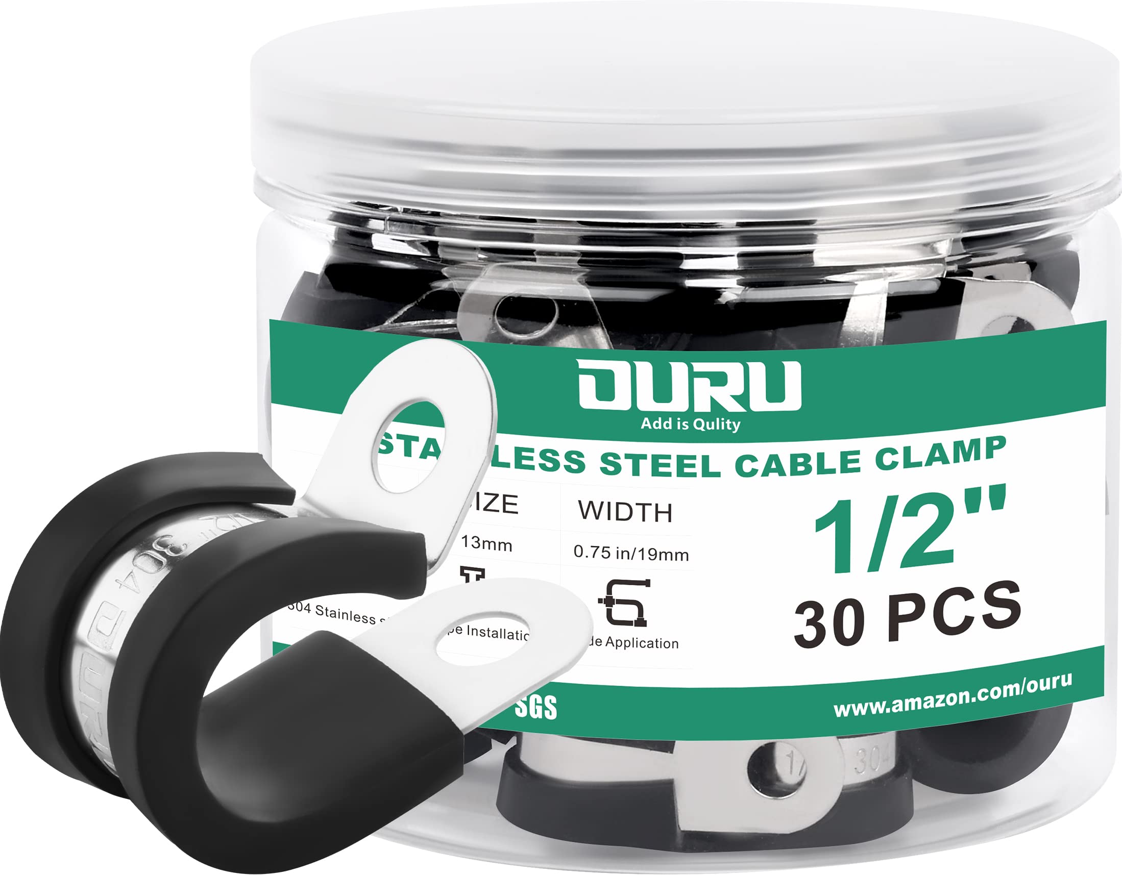 OURU 1/2 Inch Cable Clamps, Rubber Coated Insulated Clamps, 30pcs, 13mm | 304 St