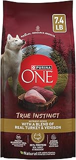 Purina ONE True Instinct Dry Dog Food, Real Turkey & Venison, 7.4 lb Bag | Nutrient dense, with 30% protein to help support strong muscles, natural with added vitamins, minerals and nutrients