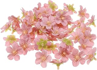 50pcs Artificial Cherry Blossom Heads 1 Inch Silk Flower Heads for Wedding Flower Bouquet DIY Decoration (Pink Color)
