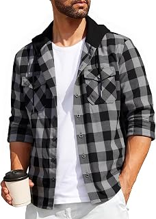 SwissWell Plaid Shirt Men Flannel Shirt Men Long Sleeve Lumberjack Hoodies Outdoor Casual Hooded Shirt M-3XL