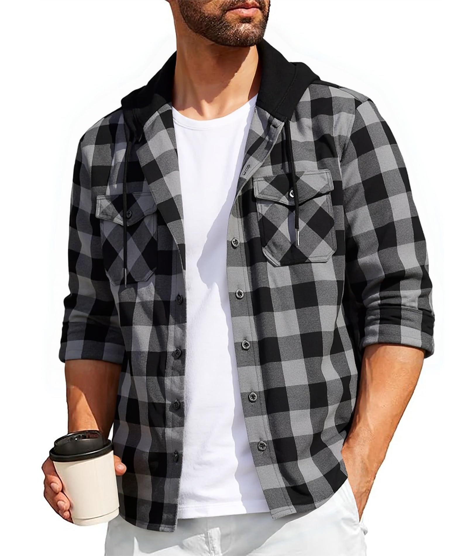 SwissWell Plaid Shirt Men Flannel Shirt Men Long Sleeve Lumberjack Hoodies Outdo