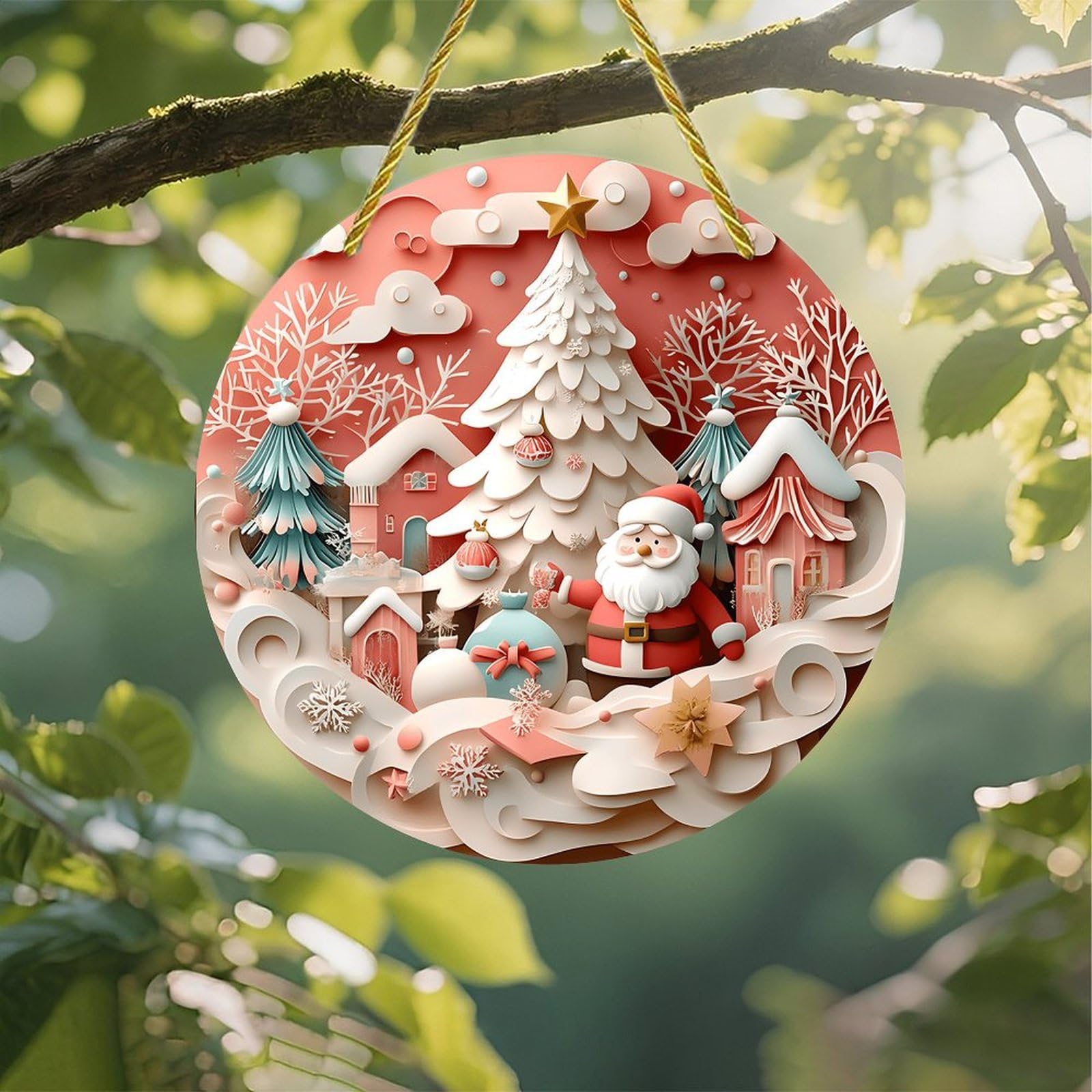 Colorful Acrylic Suncatcher Christmas Scene Santa Village 7 Inch Colorful Glass 
