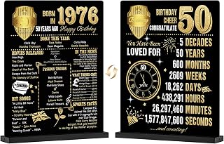 Benjia 50th Birthday Table Sign Decoration, 50 Years Birthday Display Card Gift For Men Women, Born in 1976 UK Poster Table Signs Holder with Stand, Bday Party Supply Decor 20x25 cm, Black Gold
