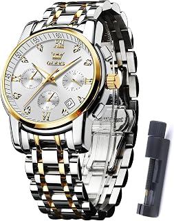 OLEVS Men's Watch Diamond Analog Silver Stainless Steel Waterproof Date Chronograph Roman Numerals