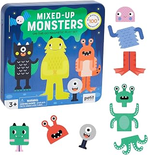 Petit Collage Magnetic Play Set, Monsters – Mix & Match Magnetic Game Board, Ideal for Ages 3+ – Includes 2 Magnetic Scenes and Over 25 Magnet Pieces, Ideal Travel Activity for Kids