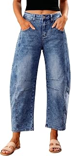 GRAPENT Barrel Jeans for Women High Waist Baggy Cropped Stretch Denim Pants