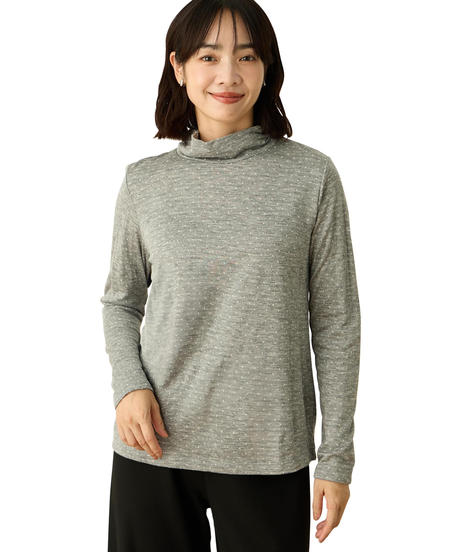 Decoy 491311 Women's Dot Gathered Neck Pullover, Made in Japan