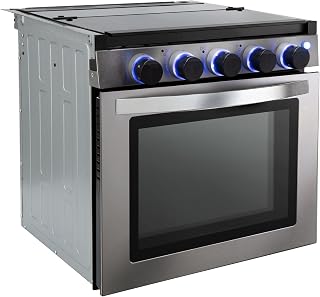 RecPro RV 3-Burner Gas Range, Silver, 1.8 Cu. Ft., No Range Hood | 3 Burners, Temperature Controls, Engraved Controls, Fueled by Propane, LED Lamp