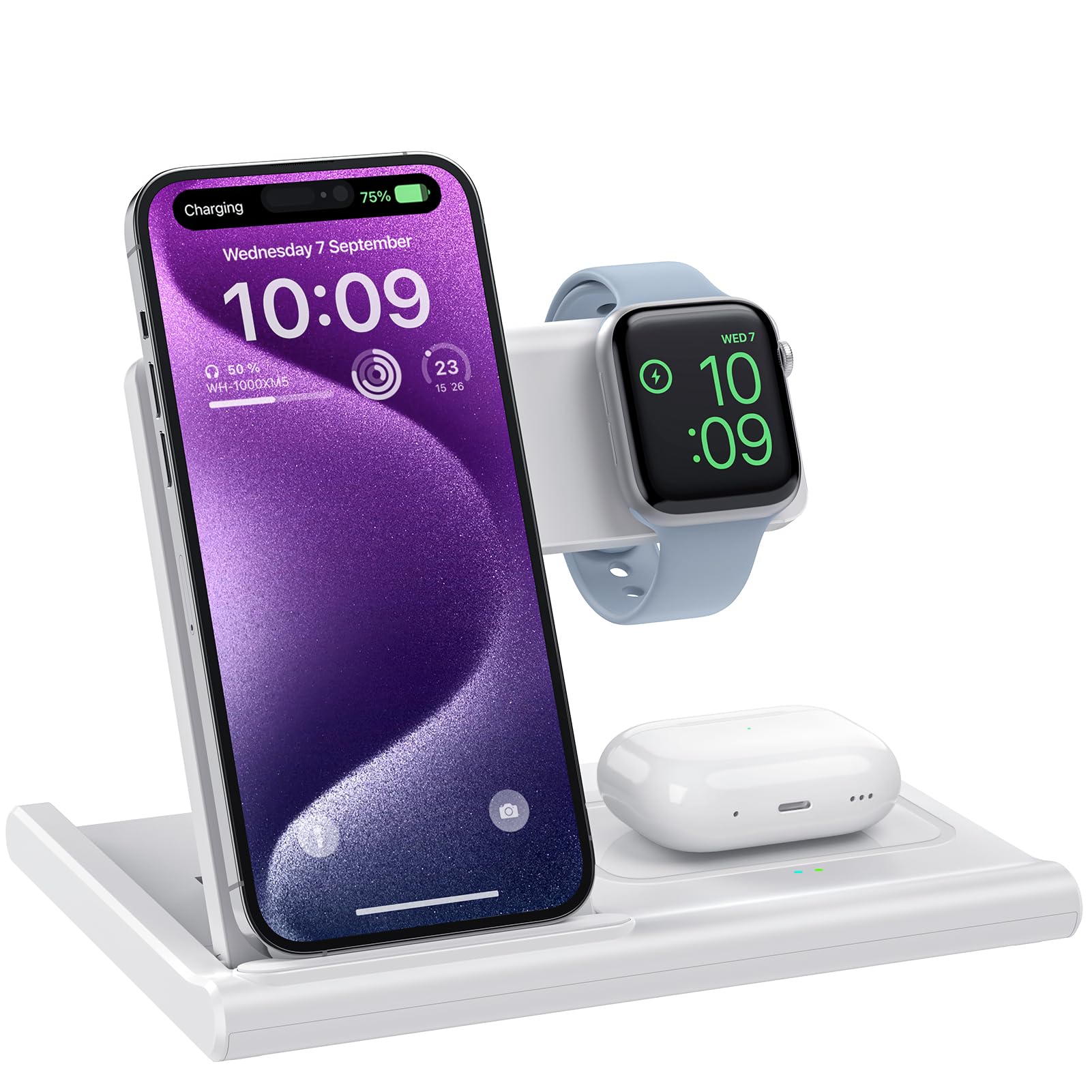 Wireless Charger,Foldable 3 in 1 Wireless Charger Stand for Apple Watch,Airpods 