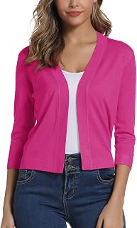 EXCHIC Women's Elegant 3/4 Sleeve Bolero Cardigan Short Open Front Cardigan Shrug