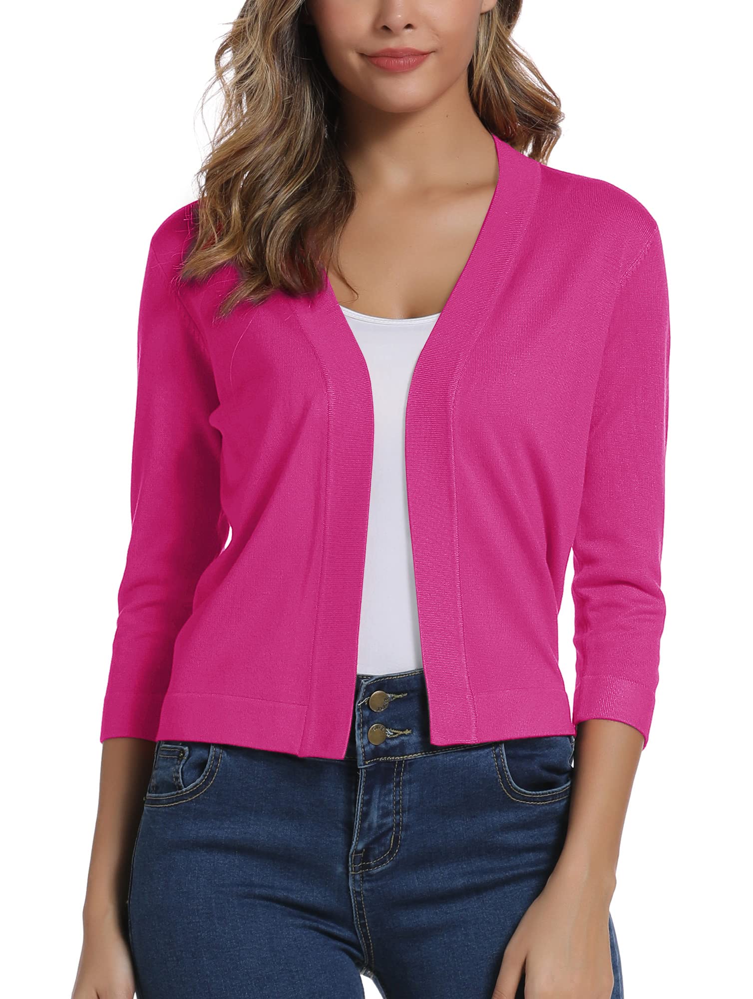 EXCHIC Women's Elegant 3/4 Sleeve Bolero Cardigan Short Open Front Cardigan Shru