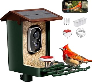 HEAPETS Smart Bird Feeder with Camera Solar Powered 2K HD Video,AI Bird ID | Bird Lover Gifts, Easy Setup, Real-Time App Alerts, Weatherproof Design for Effortless Birdwatching, Brown