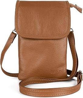 befen Small Women Genuine Leather Crossbody Bag, Mobile Phone Case for Women with Long Strap and Key Ring for Phone Under 6.5 Inches