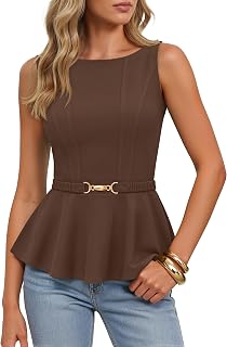 ZESICA Women's Summer Business Casual Peplum Tops 2026 Sleeveless Babydoll Tank Top Fitted Work Shirts Outfits