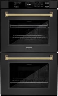 ZLINE Autograph Edition 30 in. Professional True Convection Double Wall Oven with Air Fry and Self Clean in Black Stainless Steel with Polished Gold Helix Handles (WADBZ-30-KG)