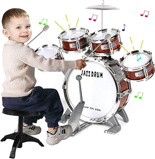 Kids Drum Set for Toddlers 3-5 - Musical Instruments Toys Birthday Gifts | Musical Learning Toys Birthday Christmas Gifts for Toddlers 3 4 5 Year Old Boys Girls / Drum Kit 9 Pcs with Stool