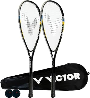 VICTOR Power Storm Twin Squash Racket Set, Protective Cover & Squash Balls