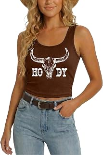 YHHR Women's Western Cowgirl Country Concert Crop Sleeveless Tank Tops