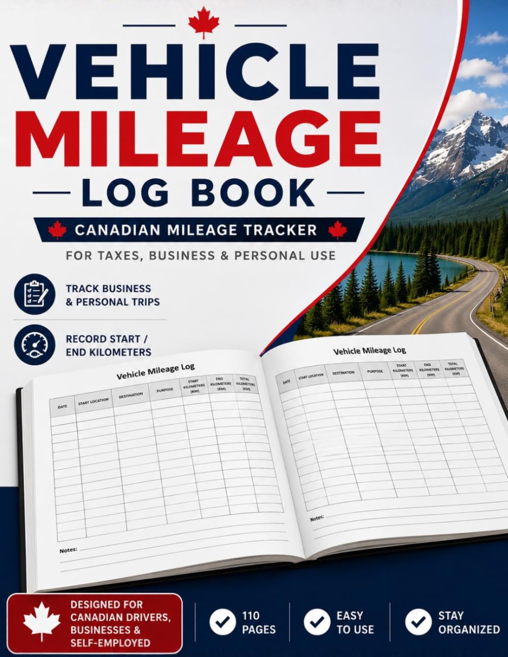 Vehicle Mileage Log Book: Canadian Mileage Tracker for Taxes, Business & Persona
