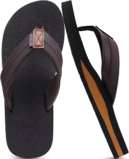 KuaiLu Flip-Flops, Men's Soft Leather Bathing Sandals, Comfy, Wide Feet, Yoga, Foam, Summer, Beach, Toe Separator