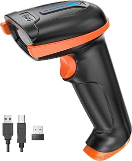 Tera Barcode Scanner with Battery Indicator: 2D Wireless, D5100 Orange | USB Wired, 2.4G Wireless, 2200mAh Battery, 1D 2D QR Scanning, IP54 Protection, Retail Checkout Warehouse School PC Phone