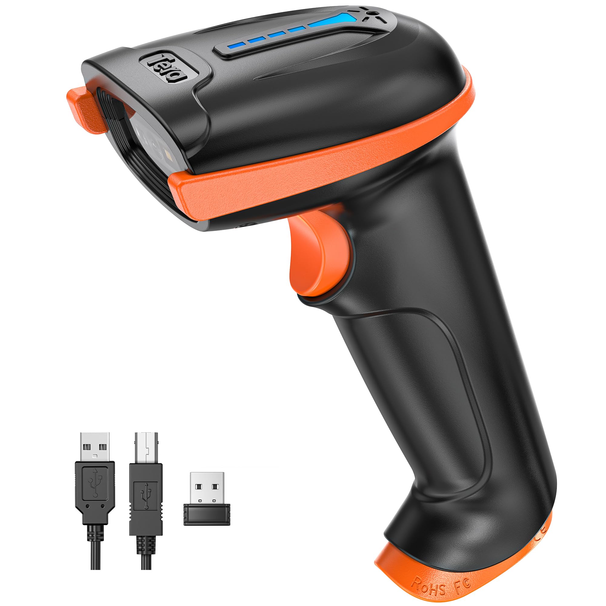 Tera Barcode Scanner with Battery Indicator: 2D Wireless, D5100 Orange | USB Wir