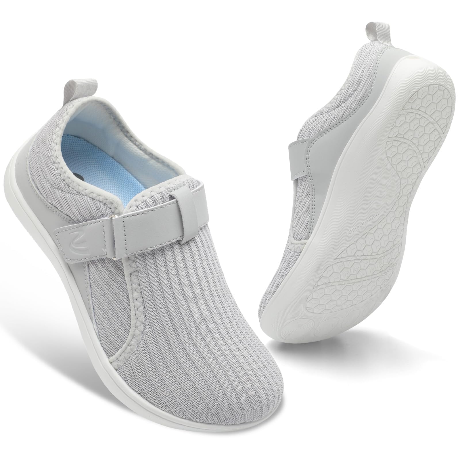 JIASUQI Wide Womens Walking Shoes Adjustable Barefoot Shoes Breathable Diabetic 