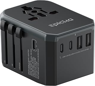 EPICKA Universal Travel Adapter with 1AC/3 USB-C/2 USB-A Ports | Travel Plug Adapter for EU/US/UK/AUS, Supports Charging for Multi-Device, Not A Voltage Converter, TA-105+, Grey