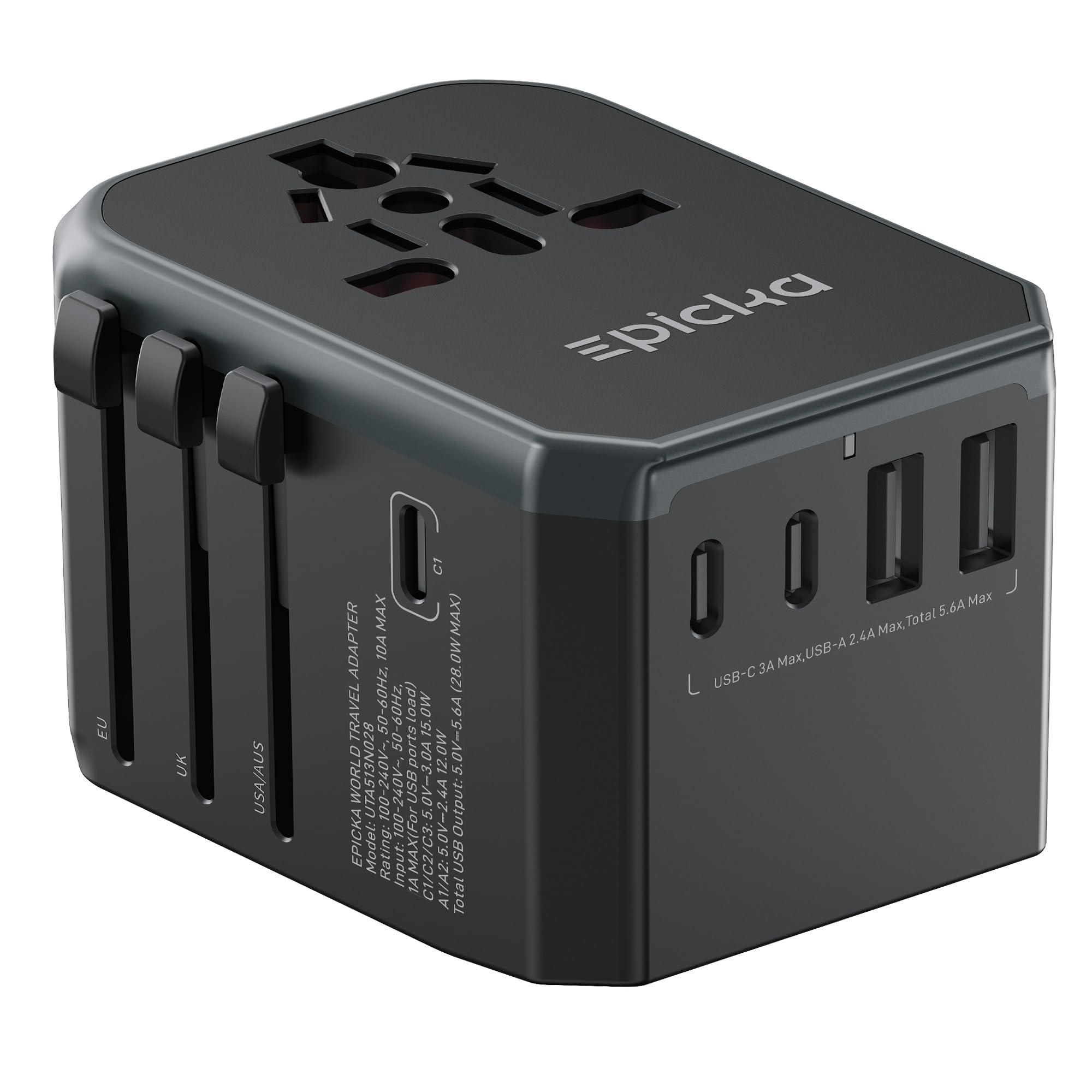 EPICKA Universal Travel Adapter with 1AC/3 USB-C/2 USB-A Ports | Travel Plug Ada