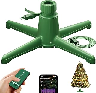 Musical 360° Rotating Christmas Tree Stand, Fits 9ft, 120 lb, 1.25–2" Poles | Play Music from Your Phone, 3 Light Ports Support 800W, Dual-Bearing Anti-Tilt Design for Quiet, Stable Rotation