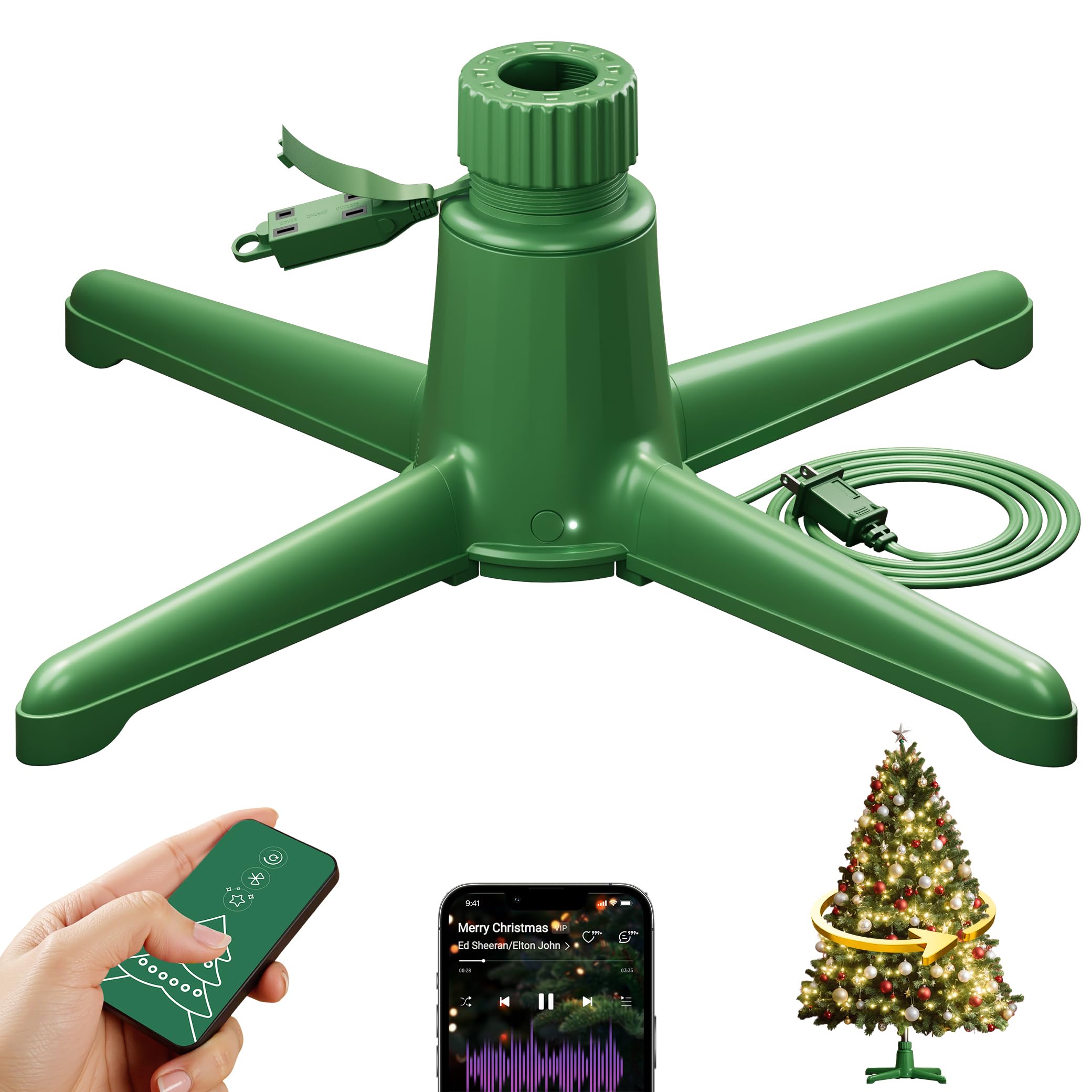 Musical 360° Rotating Christmas Tree Stand, Fits 9ft, 120 lb, 1.25–2" Poles | Pl