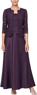 Alex Evenings Women's Regular Two Piece Mother of The Bride Dress with Lace Jacket, Aubergine, 12